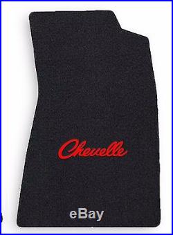 NEW! 1968-1972 CHEVELLE Floor Mats Black Carpet Embroidered Red Script Logo All