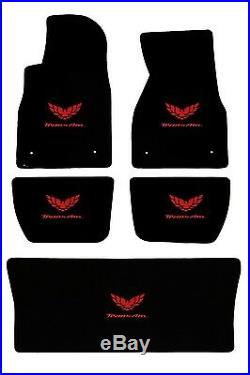 NEW! BLACK FLOOR MATS 1993-2002 FIREBIRD Trans Am Embroidered Logo RED on all 5