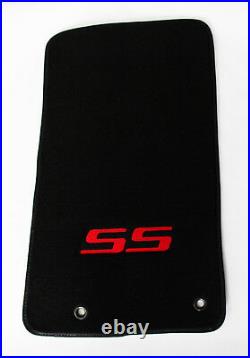 NEW BLACK Floor Mats 2010-2015 Camaro Embroidered SS Logo in Red on All 4 Mats