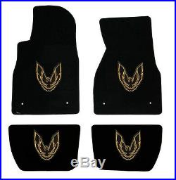 NEW! FLOOR MATS 1982-1992 PONTIAC FIREBIRD Embroidered Logo in Gold on all 4 mat