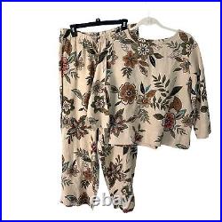 NWT Hot Cotton By Marc Ware Linen Pant Set Womens Size Large L Desert Floral New