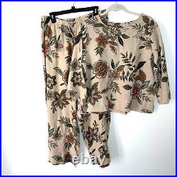 NWT Hot Cotton By Marc Ware Linen Pant Set Womens Size Large L Desert Floral New