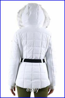 NWT Michael Kors Faux Fur Hooded Coat Jacket White MK Belted Size Large