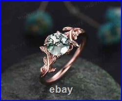 Natural Moss Agate Ring, 14k Rose Gold Woman Engagement, Wedding, Christmas ring