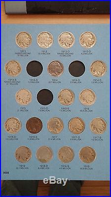 Near Complete Set Of Buffalo Nickels- 62 Coins All Dates Readable, Nice Grades