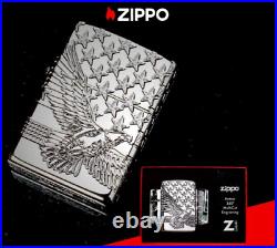 New ZIPPO Lighter EAGLE STARS AMERICAN FLAG All Round Carved Brilliant Chrome