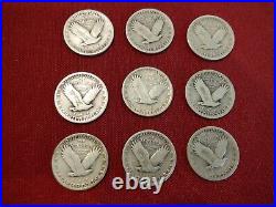 Nine 9 1930-P Standing Liberty Quarters All Readable, All Circulated