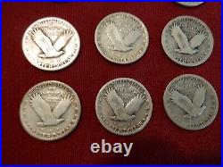 Nine 9 1930-P Standing Liberty Quarters All Readable, All Circulated