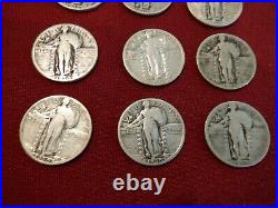 Nine 9 1930-P Standing Liberty Quarters All Readable, All Circulated