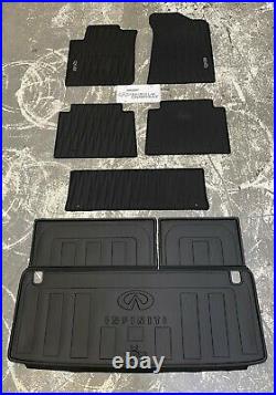 OEM 2014-2018 Infiniti QX80 Black All-Season Floor Mats + Cargo Protector Set
