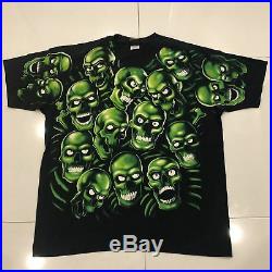 RARE Vintage Green Skulls 2001 Juicy J Liquid Blue ALL OVER PRINT Shirt Mens 2XL