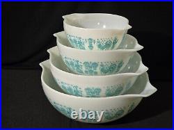 Rare REVERSE Pyrex Amish Butterprint Cinderella Bowls Turquoise on White