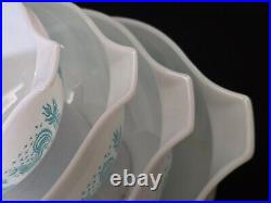 Rare REVERSE Pyrex Amish Butterprint Cinderella Bowls Turquoise on White