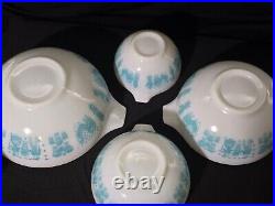 Rare REVERSE Pyrex Amish Butterprint Cinderella Bowls Turquoise on White