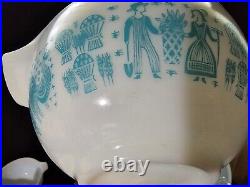 Rare REVERSE Pyrex Amish Butterprint Cinderella Bowls Turquoise on White