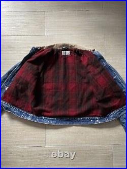 Rare Vintage 90s Polo Ralph Lauren Denim Jacket Wool Blanket Lined Blue Red M