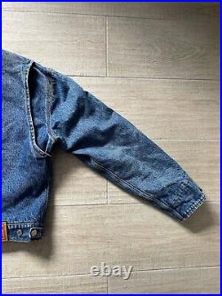 Rare Vintage 90s Polo Ralph Lauren Denim Jacket Wool Blanket Lined Blue Red M