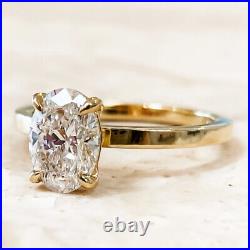 Real 2.0 Ct Oval Cut D FL Moissanite 4 Prong Engagement Ring In 14k Yellow Gold