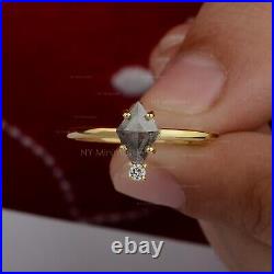 Real Rough Salt & Pepper Diamond Minimalist 14K Solid Gold Wedding Band Ring