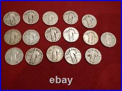 SIXTEEN 16 1926-P Standing Liberty Quarters All Readable, All Circulated