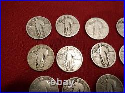 SIXTEEN 16 1926-P Standing Liberty Quarters All Readable, All Circulated
