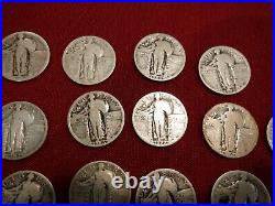 SIXTEEN 16 1926-P Standing Liberty Quarters All Readable, All Circulated