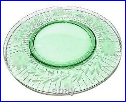 Scarce Set of 6 Sunberry Green Fostoria Wheel Cut Glass Luncheon Plates