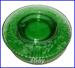 Scarce Set of 6 Sunberry Green Fostoria Wheel Cut Glass Luncheon Plates