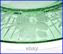 Scarce Set of 6 Sunberry Green Fostoria Wheel Cut Glass Luncheon Plates