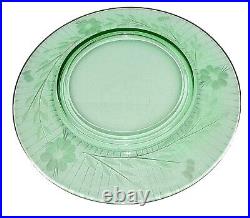 Scarce Set of 6 Sunberry Green Fostoria Wheel Cut Glass Luncheon Plates