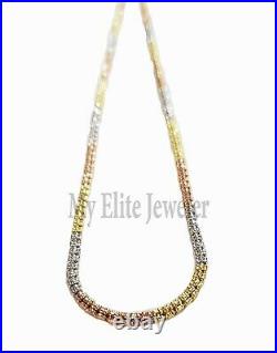 Solid 10K Gold Tennis Chain Necklace Yellow White Rose Tri Color 100% ALL GOLD