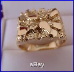 Solid 14k Yellow Gold Huge Heavy Men Nugget Ring Band All size available
