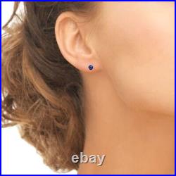 Sterling Silver Lab Created Blue Sapphire 6.5 mm Round Cut Women's Stud Earrings