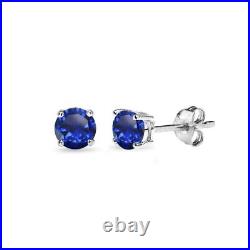 Sterling Silver Lab Created Blue Sapphire 6.5 mm Round Cut Women's Stud Earrings