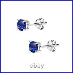 Sterling Silver Lab Created Blue Sapphire 6.5 mm Round Cut Women's Stud Earrings