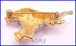Swarovski Crystal Elephant Brooch Pin Red Eye Gold Tone Silver Tone Metal 1990s