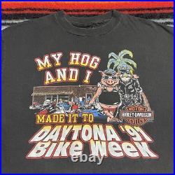 Sz XL- Vintage Harley Davidson Daytona Beach 91' hog shirt men's black biker USA
