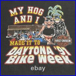 Sz XL- Vintage Harley Davidson Daytona Beach 91' hog shirt men's black biker USA