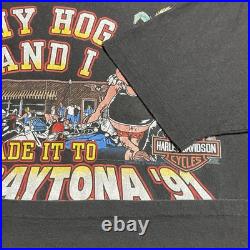 Sz XL- Vintage Harley Davidson Daytona Beach 91' hog shirt men's black biker USA