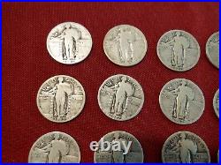 THIRTEEN 13 1927-P Standing Liberty Quarters All Readable, All Circulated