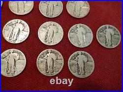 THIRTEEN 13 1927-P Standing Liberty Quarters All Readable, All Circulated
