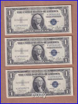 THREE Sequential CRISP UNCIRCULATED 1935 C $1 Silver Certificates ALL GEMS