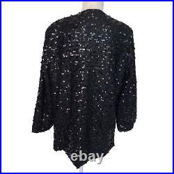 Three Flaggs Womens Sequin Jacket Black Size Large Vintage Nylon Acetate Rayon