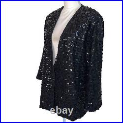 Three Flaggs Womens Sequin Jacket Black Size Large Vintage Nylon Acetate Rayon