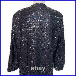 Three Flaggs Womens Sequin Jacket Black Size Large Vintage Nylon Acetate Rayon