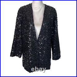 Three Flaggs Womens Sequin Jacket Black Size Large Vintage Nylon Acetate Rayon