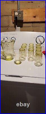 Topaz Morgantown Crinkle Glass 11 pc 3 Ounce Juice Glasses With Juice Pitcher
