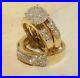 Trio Engagement Ring Set 14k Yellow Gold Finish His & Her Lab Created Diamond