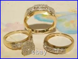 Trio Engagement Ring Set 14k Yellow Gold Finish His & Her Lab Created Diamond