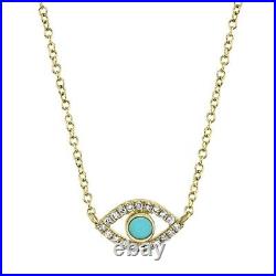 Turquoise Diamond Evil Eye All Seeing 14K Yellow Gold Pendant Necklace Womens